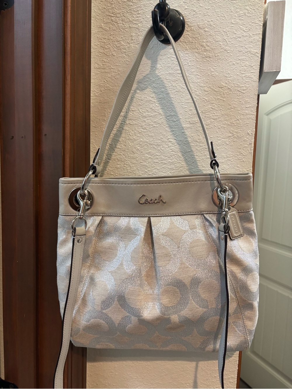 Vintage Coach Ashley Metallic Silver Signature Shoulder Bag